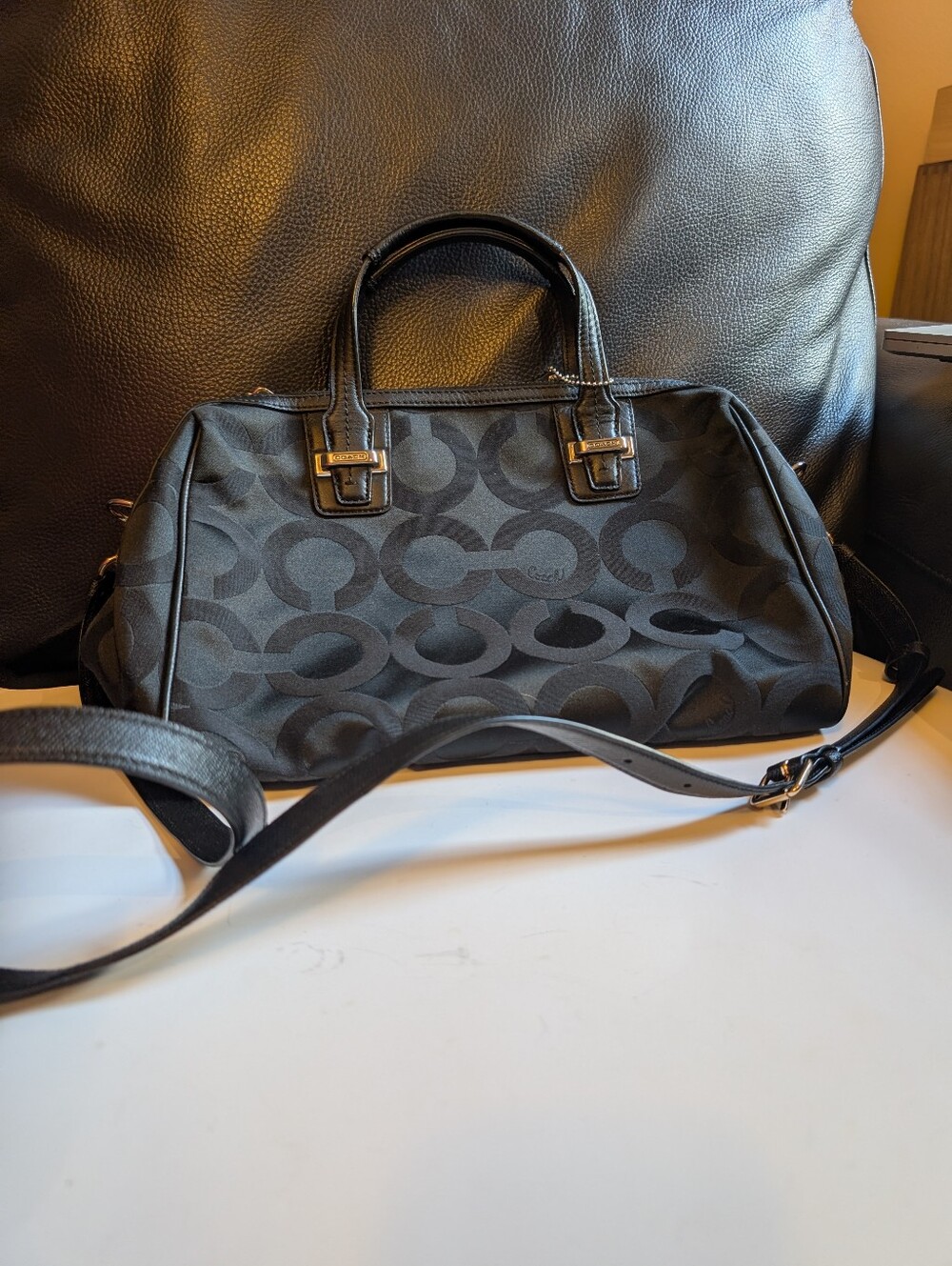 Authentic COACH Taylor Op Art Satchel Black F25503 With Replacement Coach Strap